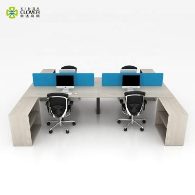 China (Height)Adjustable Modular Modern Office Work Tables Post 4 Places Wooden Desks for sale