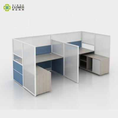 China Modern Workstation System Furniture Glass Divides Two Seater Workstations Office Cubicle Partition for sale