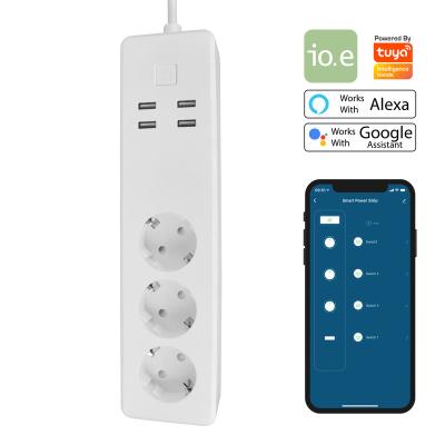 China Tuya Smart Wi-Fi function16A 2400W 100-240V EU Power Strip APP Control Electricity Meter works with Alexa and Google Assistant for sale