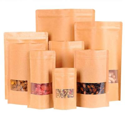 China Disposable Kraft Paper Bag With Transparent Resealable Food Storage Bag Large Window Pockets Ziplock Stand Up for sale