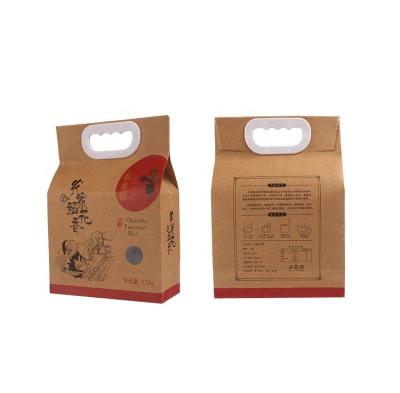 China 1kg 5kg 25kg Food Grade Moisture Proof Custom Printed Kraft Paper Eco-friendly Types Different Rice Packaging Bags With Plastic Handle for sale