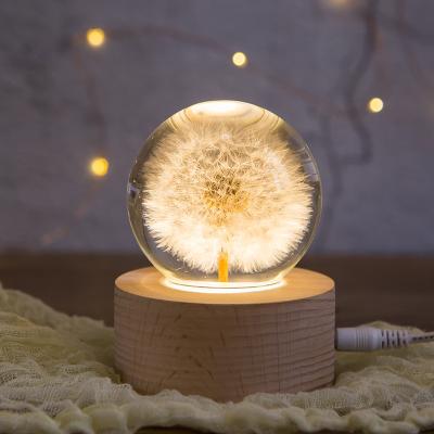 China Real Minimalist Dandelion Resin Ball Crystal Ball Kids Led Night Light for sale