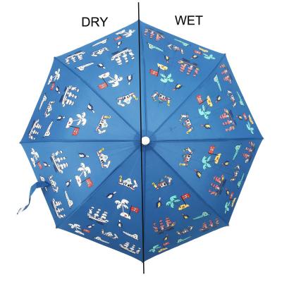 China Traditional Pirate Pattern Full Printed Changing Design When Wet Running Kids Umbrella And Raincoat With Cartoon Printing for sale