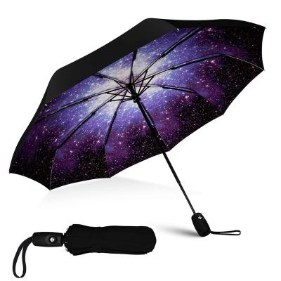 China Custom Double Layer 3 Times Travel Umbrella Starry Design CLASSIC High Quality Automatic Strong Windproof Sky Copy Inside Logo Printing for sale