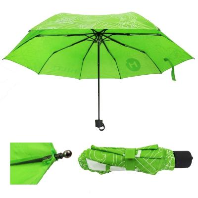 China Manual Open Bright Green CLASSIC 3 Color Customized Logo Printing Fold Umbrella for sale