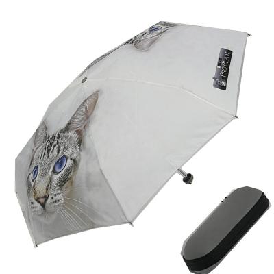 China Mini Pocket Umbrella Custom Logo CLASSIC printing Cat Umbrella Have Case for sale