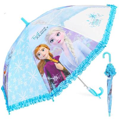 China Novelty Elsa Princess Characters Safety Auto Open Windproof Girls Raining Umbrella Kids Cartoon For Kids Customized Logo Printing OEM for sale