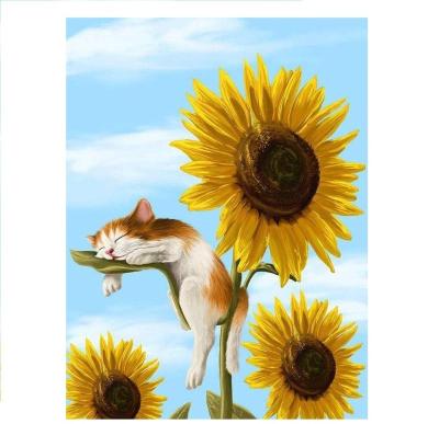 China Modern Painting By Number Kits DIY Paints Oil Painting For Kids And Adults (Sleeping Cat And Sunflower Pattern) for sale