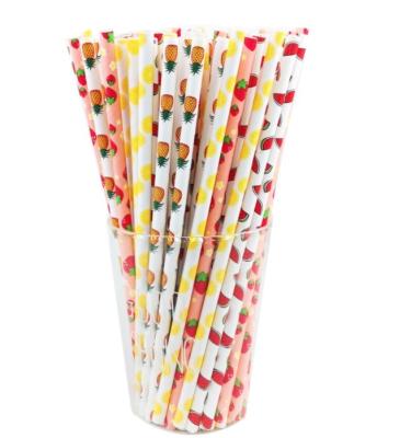 China New Minimalist White Bamboo Lemon Juice Straw Degradation Paper Strawberry Disposable Fruit Pattern Watermelon for sale