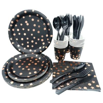 China Polka Dot Disposable Tableware Set Birthday Party Disposable Bronzing Paper Plate for sale