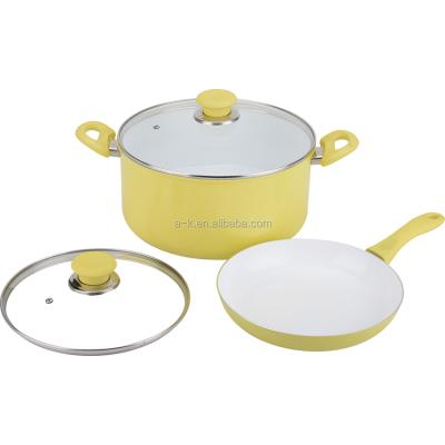 China Viable non stick stainless steel metal granite glass pot induction cookware set for sale