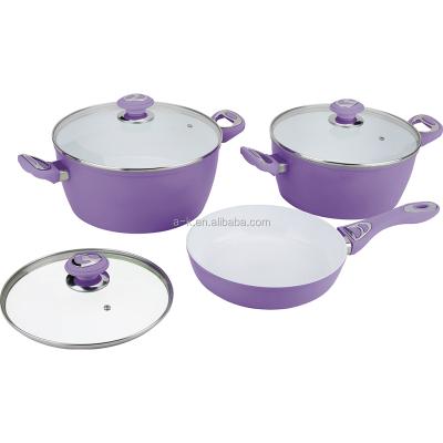 China Non Stick Sustainable Custom Cooking Pot and Pan 7pcs Compatible Nonstick Sets Silicon Cookware Marble Coating Set for sale