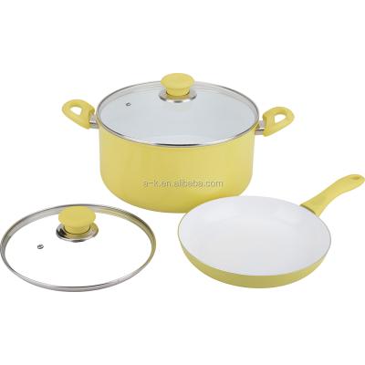 China Viable Yellow Nonstick Royal Prestige Glass Basket Prestige Nonstick Induction Price Nonstick Cookware Set Set for sale