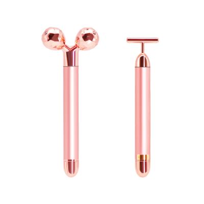 China Anti-Puffiness Vibrating Roller Beauty 24K Gold Pulse Bar Facial Skin Massager T Y Shape Skin Tightening Energy Beauty Bar for sale