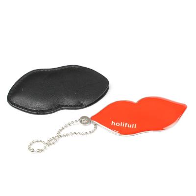 China Gift Colorful Lip Shape Metal Single Side Mirror With Recycled PU Pouch for sale