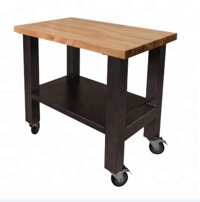 China HOIFAT Hotels Garage Work Table Rolling Mobile Wooden Top Welding Workbenchs Set With Metal Steel Shelf for sale