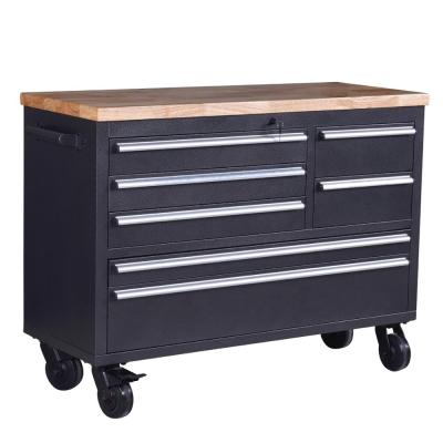 China Wood/Steel Panel Workbench 7 Drawer Cabinet Tool Trolley Rubber Top Mobile Garage Storage Tool Cart for sale