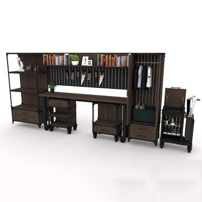 China Antique Metal Solution Storage Tool Garden Garage Furniture Unit Workshop Steel Wood Furniture Set Living Room Black Combined Home for sale