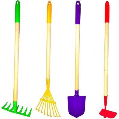 China Straight Handle Wooden Kids Garden Tool Set 4pcs Set for Children Customized Color for sale