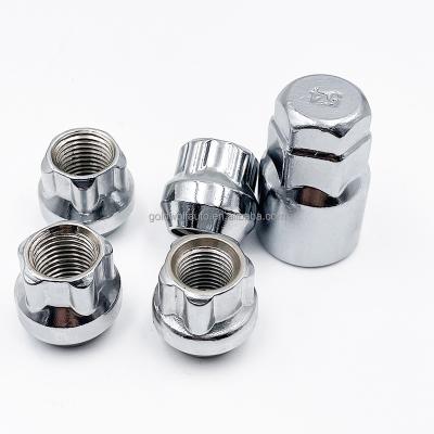 China 12*1.5 Silver Lock Nut 4pcs Anti Theft Locking Wheel Nut With Chrome Plug Spanner 22mm Length for sale