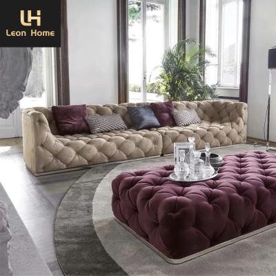 China Tufted Italian modern luxury  sofa sets high density fabric button tufted  living room sofa for sale