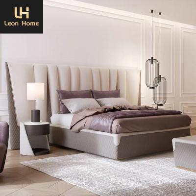 China Quality Italian design bedroom funiture double leather bed big headboard luxury king size bed for sale