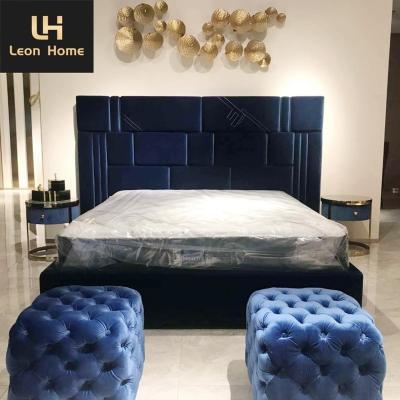 China Quality Modern bedroom set Navy Blue Velvet Fabric Double bed luxury queen size bed for sale