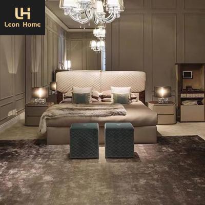 China Quality High end Italian bedroom sets genuine leather bed frame luxury customized super king size double bed for sale