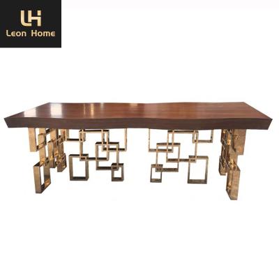 China High Quality High quality dining room furniture brown wooden table top with stainless steel leg luxury wood dining table for sale