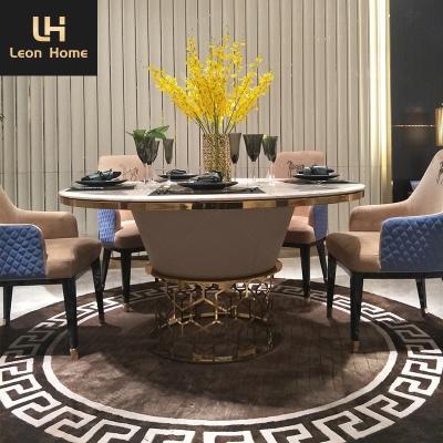 China High Quality Italian High End Dining Room Furniture Stainless Steel leg marble round dining table for sale