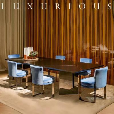 China High Quality High end luxury dining room set modern design stainless steel decoration on top wood dining table set for sale