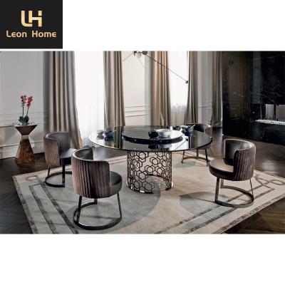 China High Quality Contemporary style stainless steel frame round dining table luxury glass dining table set for sale