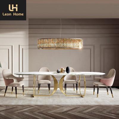 China High Quality Light luxury dining room funiture unique stainless table leg italian marble 8 seater dining table for sale