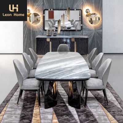 China High Quality European Italian Modern Design grey natural marble 8 seater luxury marble top dining table set for sale