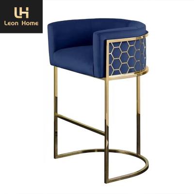 China Luxury luxury modern bar stool chair velvet fabric stainless steel barstool for Kitchen high bar chair luxury for sale