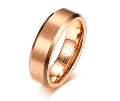 China CLASSIC Popular Fashion Flat Beveled Edge Brushed 6mm Tungsten Rings Rose Gold Comfort Fit for sale