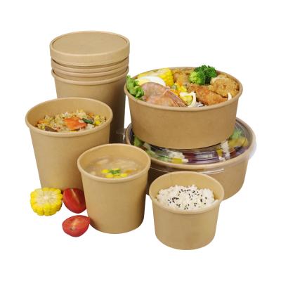 China Eco Friendly Biodegradable Wrapping Paper To Go Food Packing Containers Soup Rice Salad Paper Bowl With Paper Lid for sale