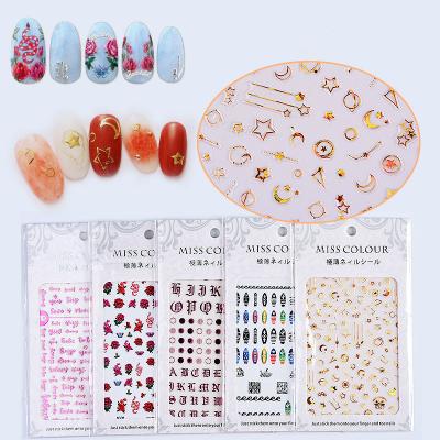 China Wholesale Line English Letters 3D Nail Fashionable Japanese Pink Nail Stickers Gold Wild Adhesive Decals for sale