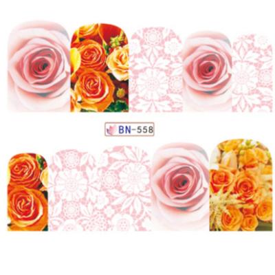 China Trendy Rose Water Transfer Nail Sticker 3d Flower Nail Art Decals For Nail Decoration for sale