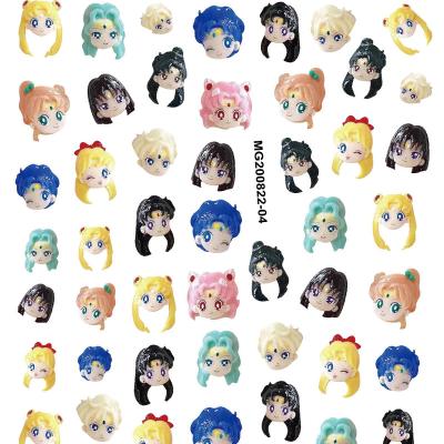 China Nail Sticker 3D Design Fashionable Sailor Moon Cartoon Bear Nail Decals For Nail Decorations for sale