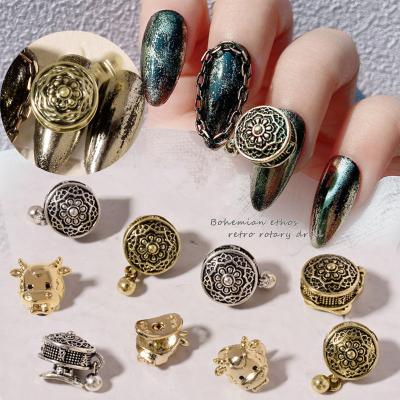 China 2021 Metal Nail Diamond Jewelry Retro Gold and Silver Metal Nail Charms for 3D Nail Supplies for sale