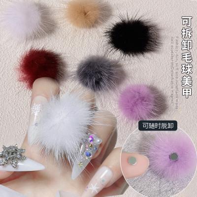 China New Winter Nail Art Decoration 2021 Nail Accessories Removable Pom Poms Pong Pong Cute Girl Nail Art DIY Supplies Decoration for sale