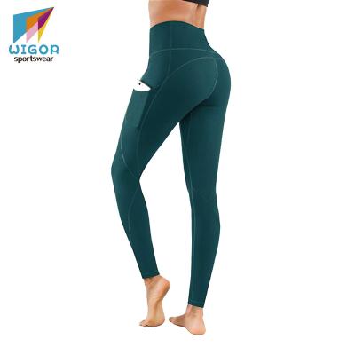 China Antibacterial High Waist Yoga Pants With Pockets Tummy Control 4 Ways Stretches Running Workout Yoga Leggings for sale