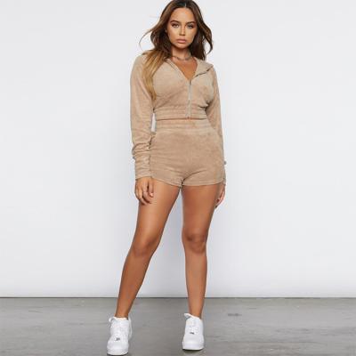 China New arrivals summer fashion women's sweatsuit women full sleeve anti-pilling top and short pants trend zipper crop 2 piece set for sale