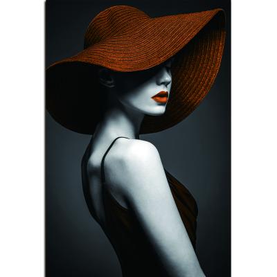 China Modern Fashion Red Lip Girl Wearing A Hat Lady Oil Paintings Woman Wall Art Printed Elegant Canvas Art For Home Decoration for sale