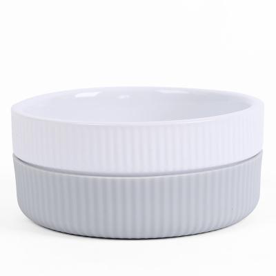 China Ceramic Viable Chinese Professional Defender Vertical Grain Cat Eating Bowl Pet Bowl in Round Shape for sale