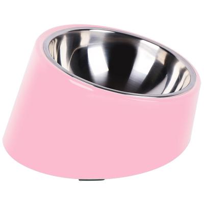 China Super Durable Design Non Mess Puddle Free Neck Protector Pet Slanted Feeder Stainless Steel Dog Bowl for sale