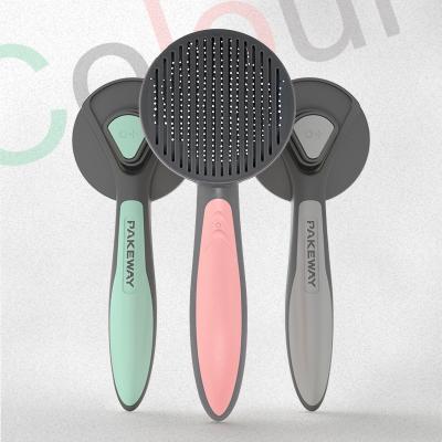 China Self Stocked Clean Slick Cat Dog Brush Comb Pet Hair Remover Grooming Comb Brush with Self Clean Button with Massage Head on Tips for sale