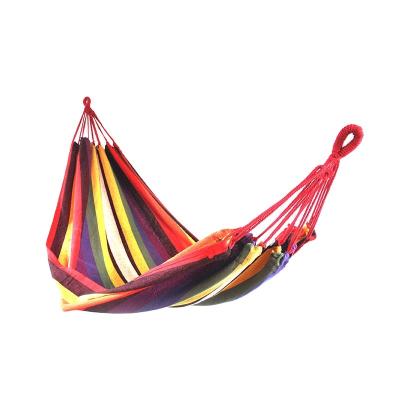 China Outdoor Soft Portable Rainbow Stripes Swing Leisure Double Canvas Hammock With Stripes Travel Camping Hammock for sale