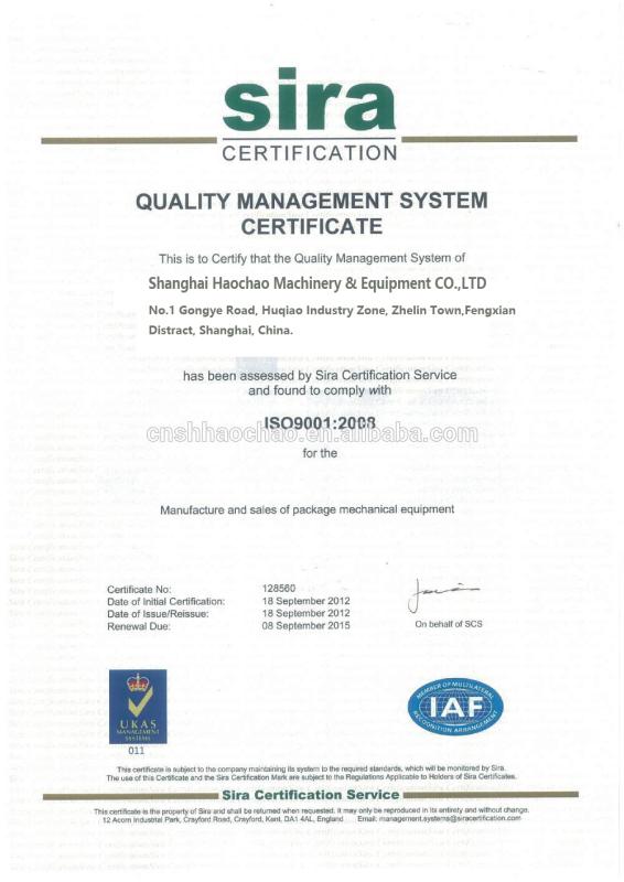 ISO9001 - Shanghai Haochao Machinery & Equipment Co., Ltd.